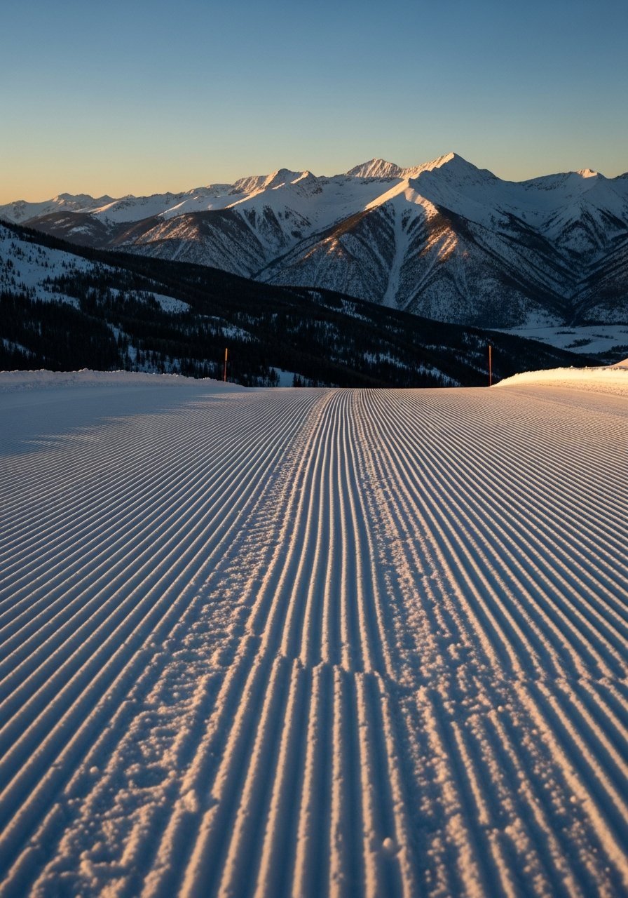 A skier on an open run above Aspen on a clear winter morning