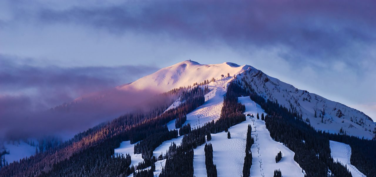 Aspen Mountain under snow at first light