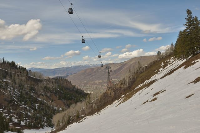 The Silver Queen Gondola above the Copper run on Aspen Mountain